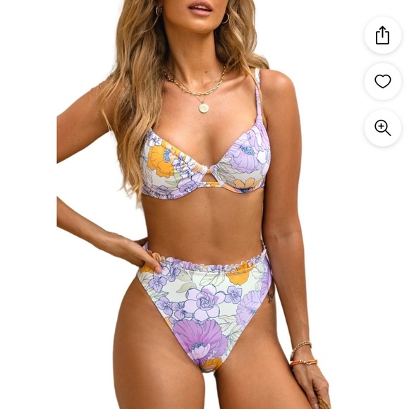 CUPSHE Floral High Waisted Push Up Swimsuit Bikini Set - Picture 1 of 13